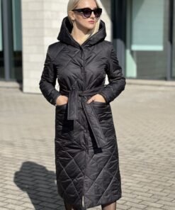 Ilgas dygsniuotas paltas su diržu