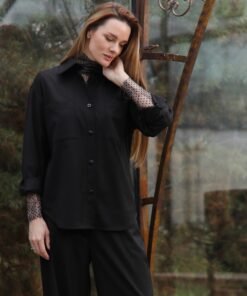 Juodos spalvos viskozinis kelnių ir marškinių komplektas